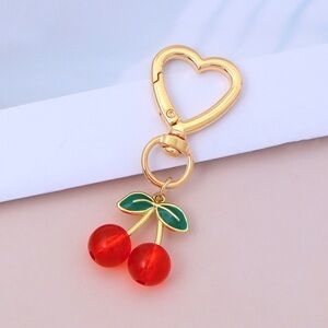 Gold Heart Keychain with Red Cherry Charm